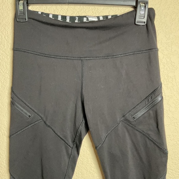 Ivivva By Lululemon Girls 14 Black Hyper Track Crop Leggings Mesh Legs W/Pockets - Picture 3 of 6